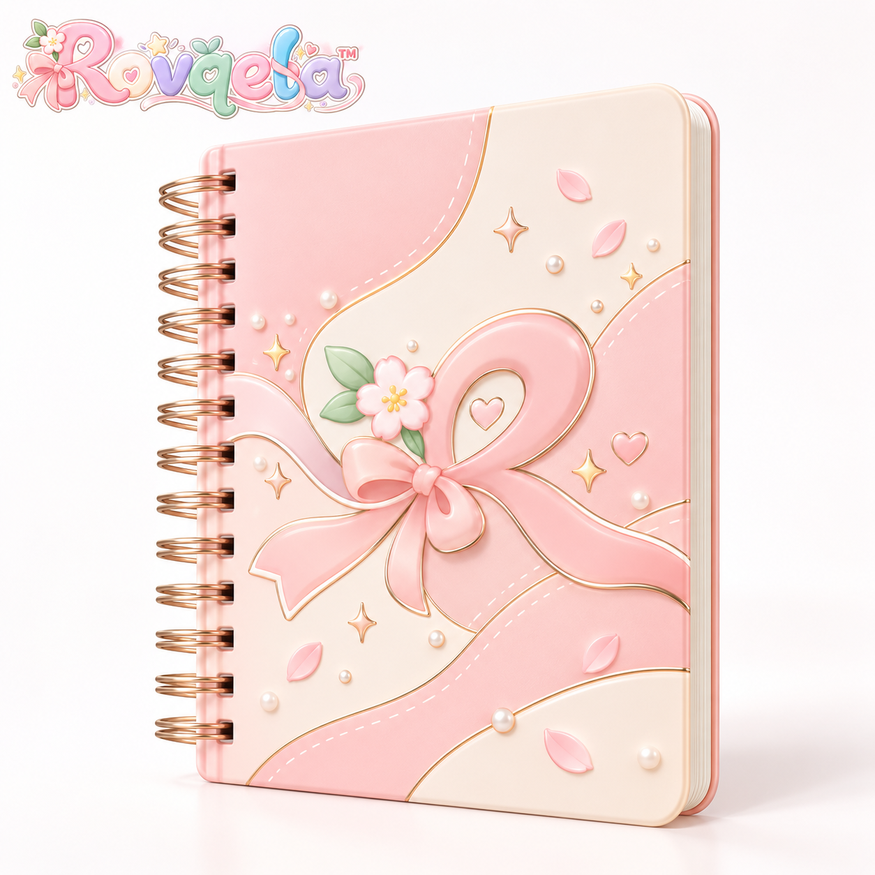 Rovqela Blush Bow Spiral Notebook