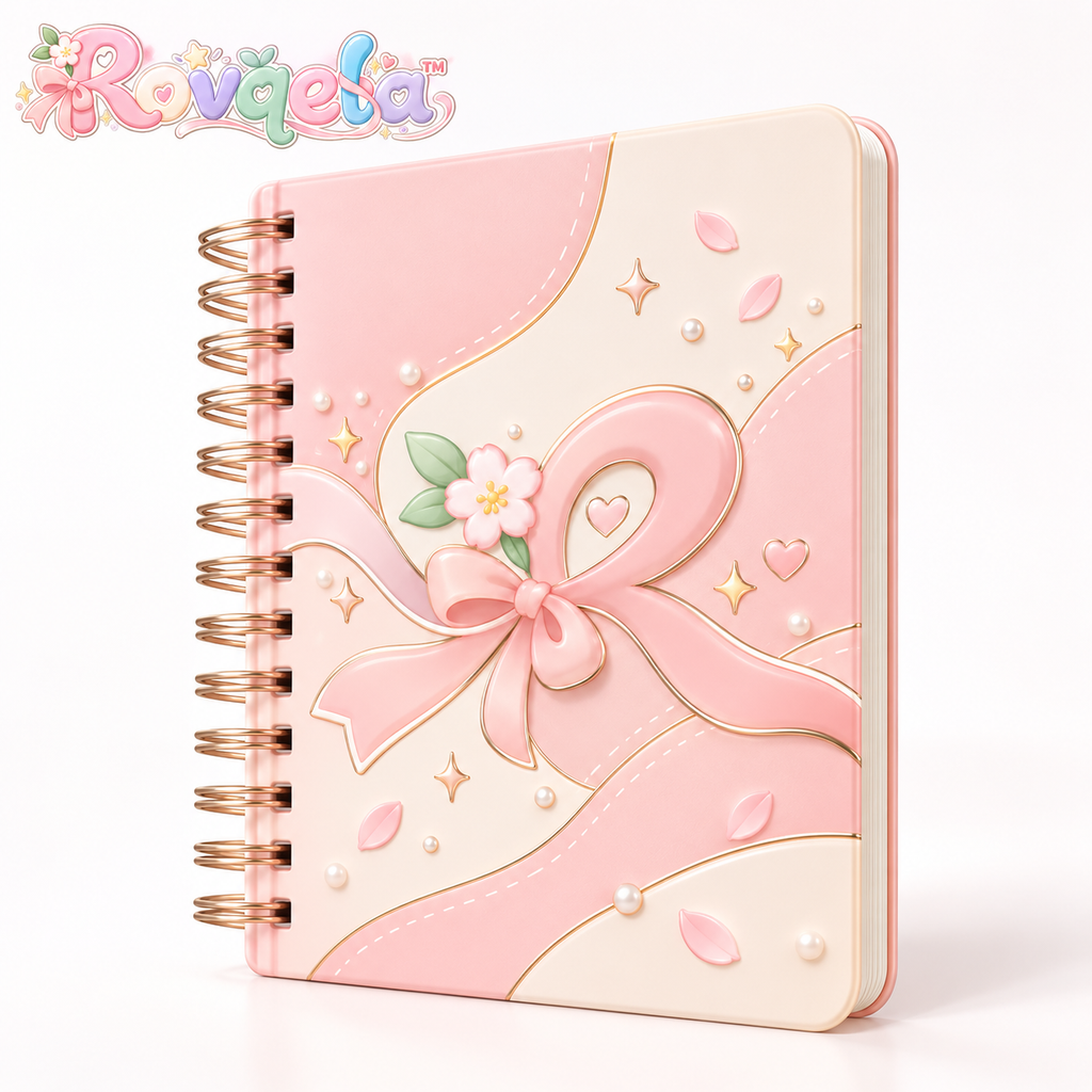 Rovqela™ Blush Bow Spiral Notebook
