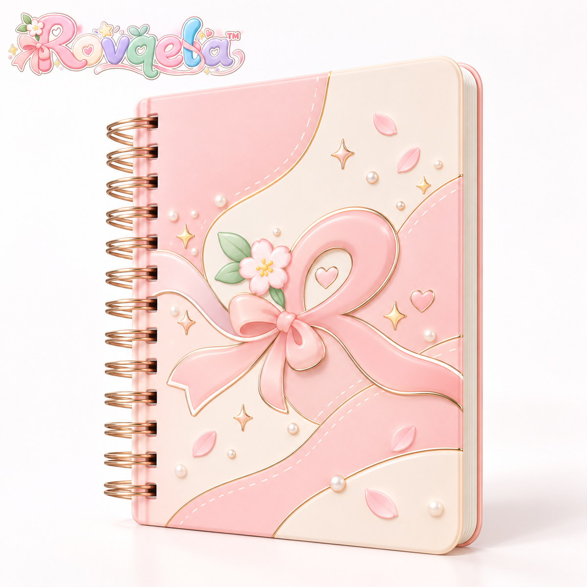 Rovqela™ Blush Bow Spiral Notebook