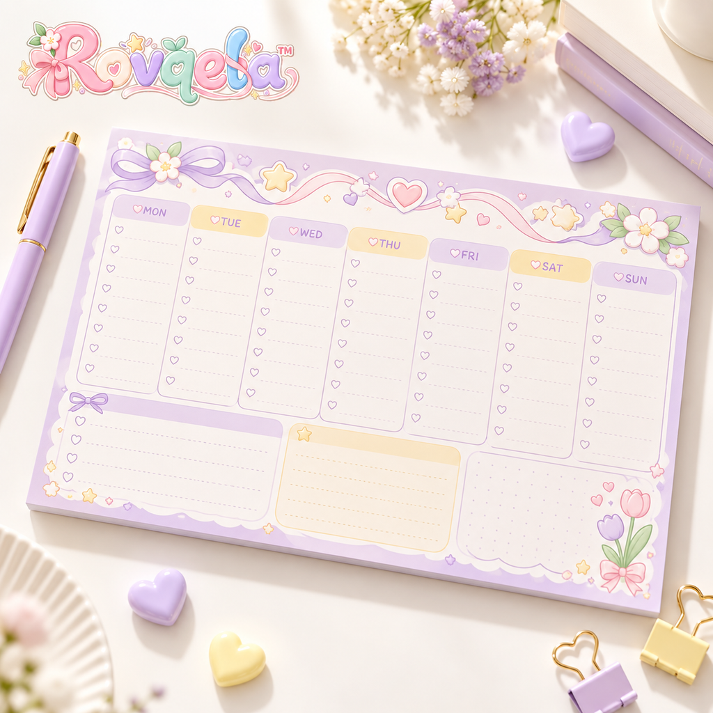Rovqela™ Lavender Weekly Desk Planner