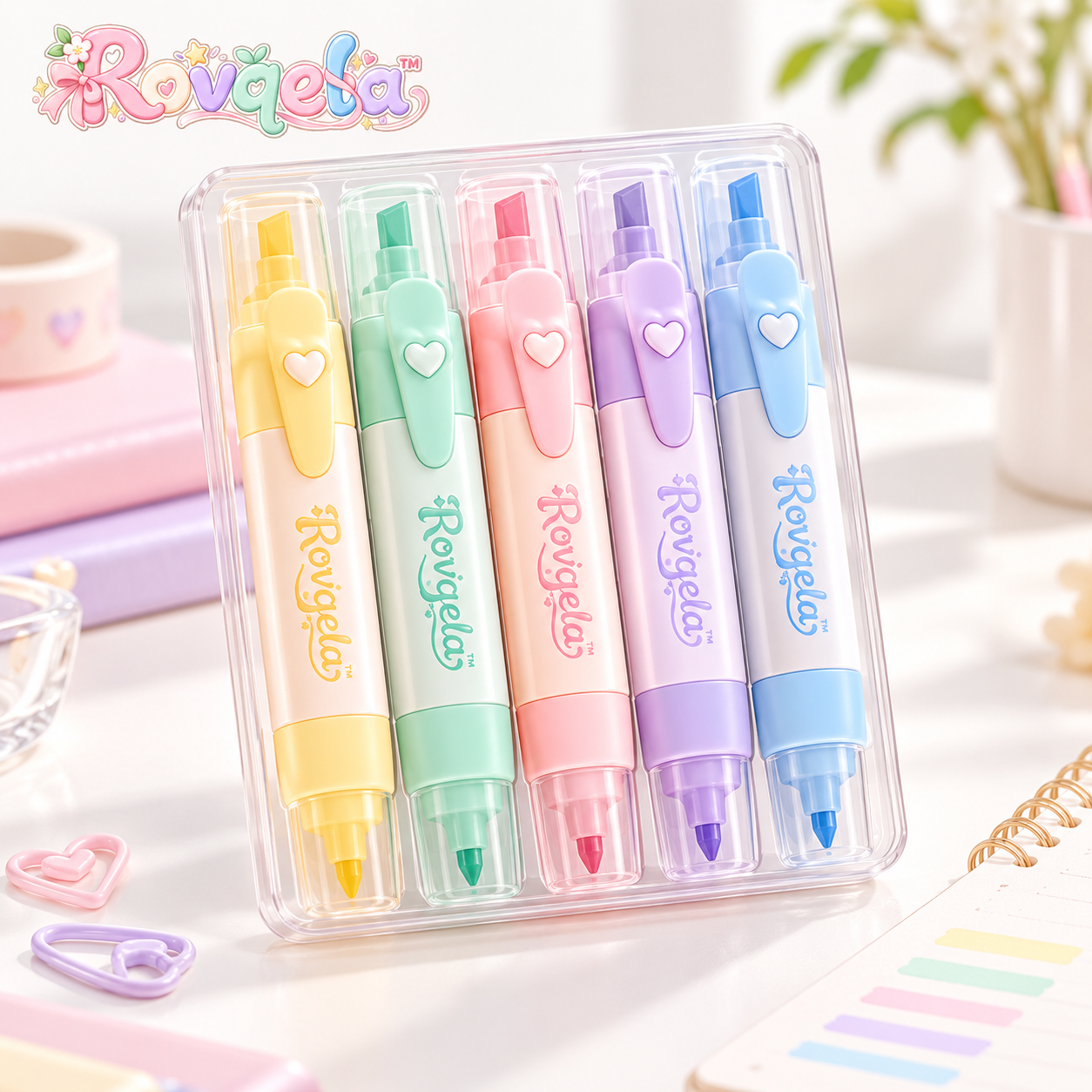 Rovqela Soft Pastel Dual-Tip Highlighter Set