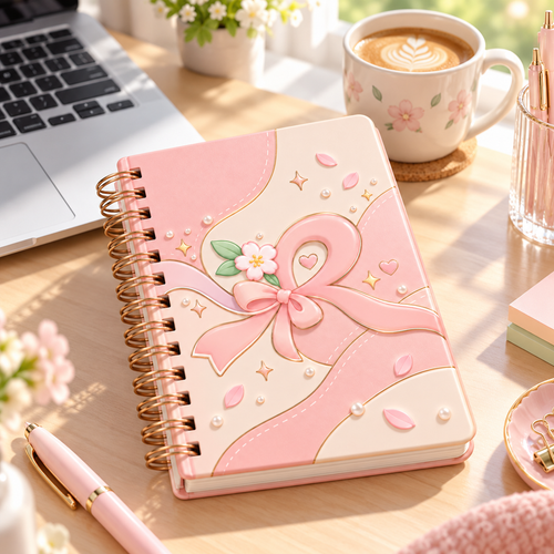 Rovqela™ Blush Bow Spiral Notebook