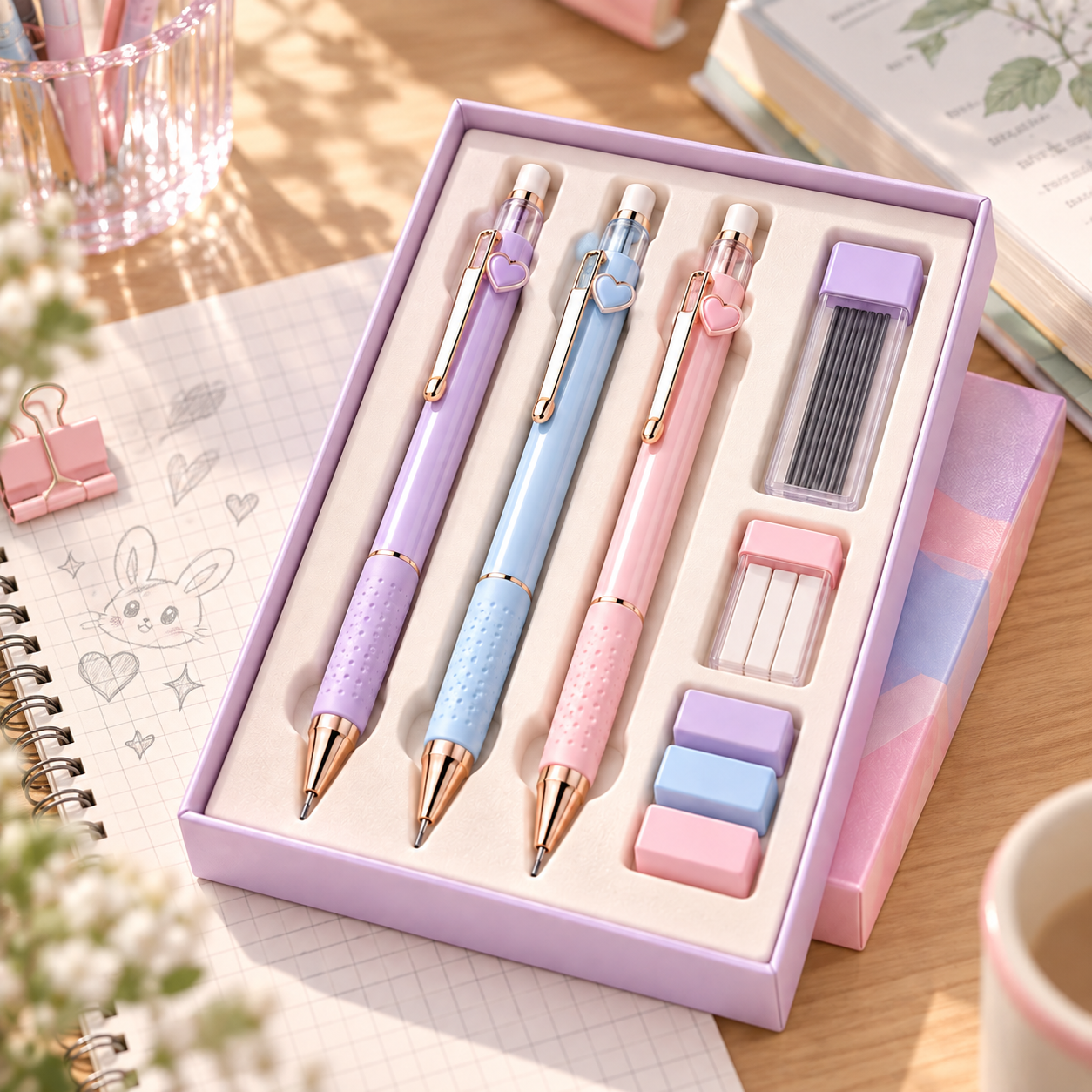 Rovqela mechanical pencils in study scene