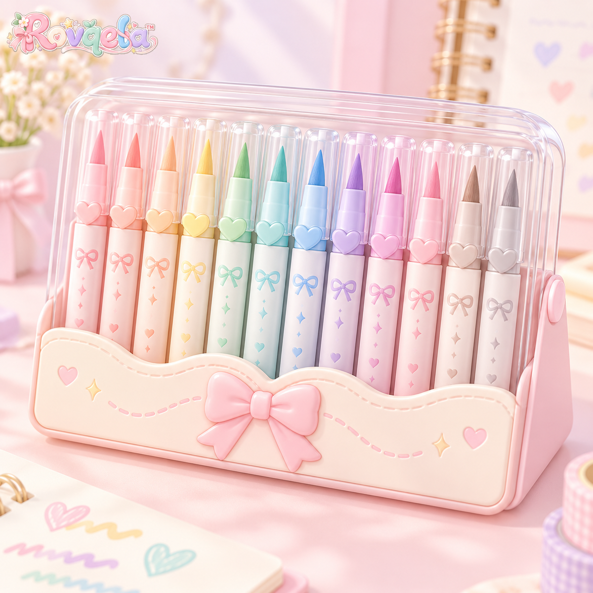 Rovqela™ Pastel Marker Set with Desk Holder