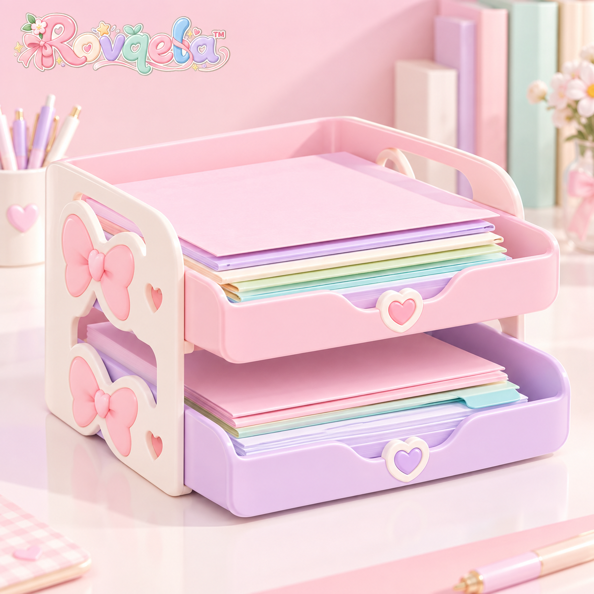 Rovqela™ Pastel Two-Tier Desk Organizer