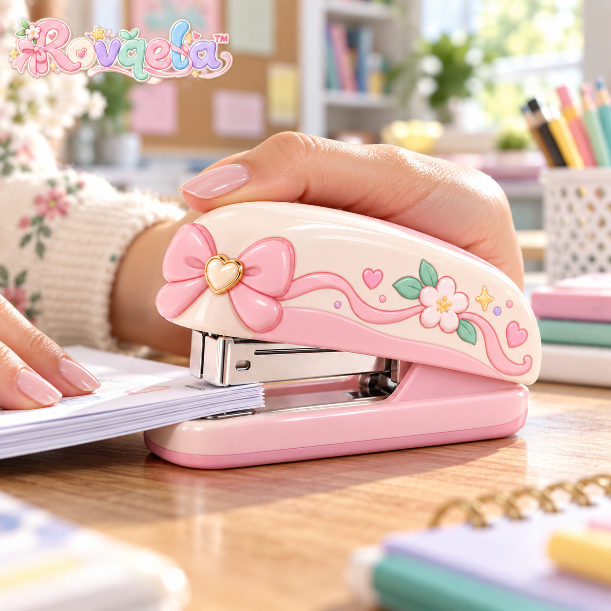 Rovqela floral stapler in use