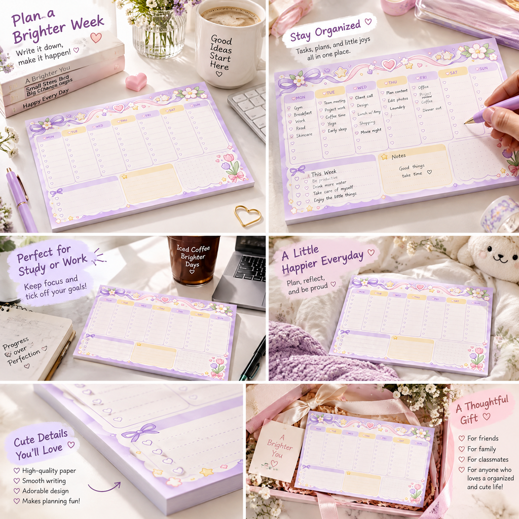 Rovqela™ Lavender Weekly Desk Planner