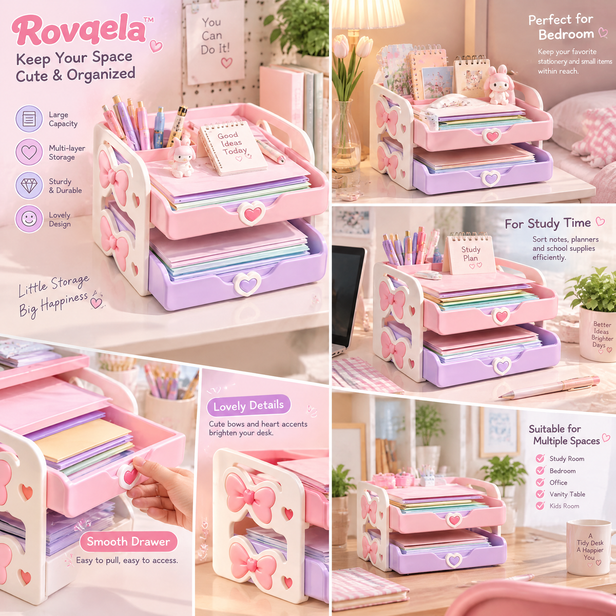 Rovqela™ Pastel Two-Tier Desk Organizer