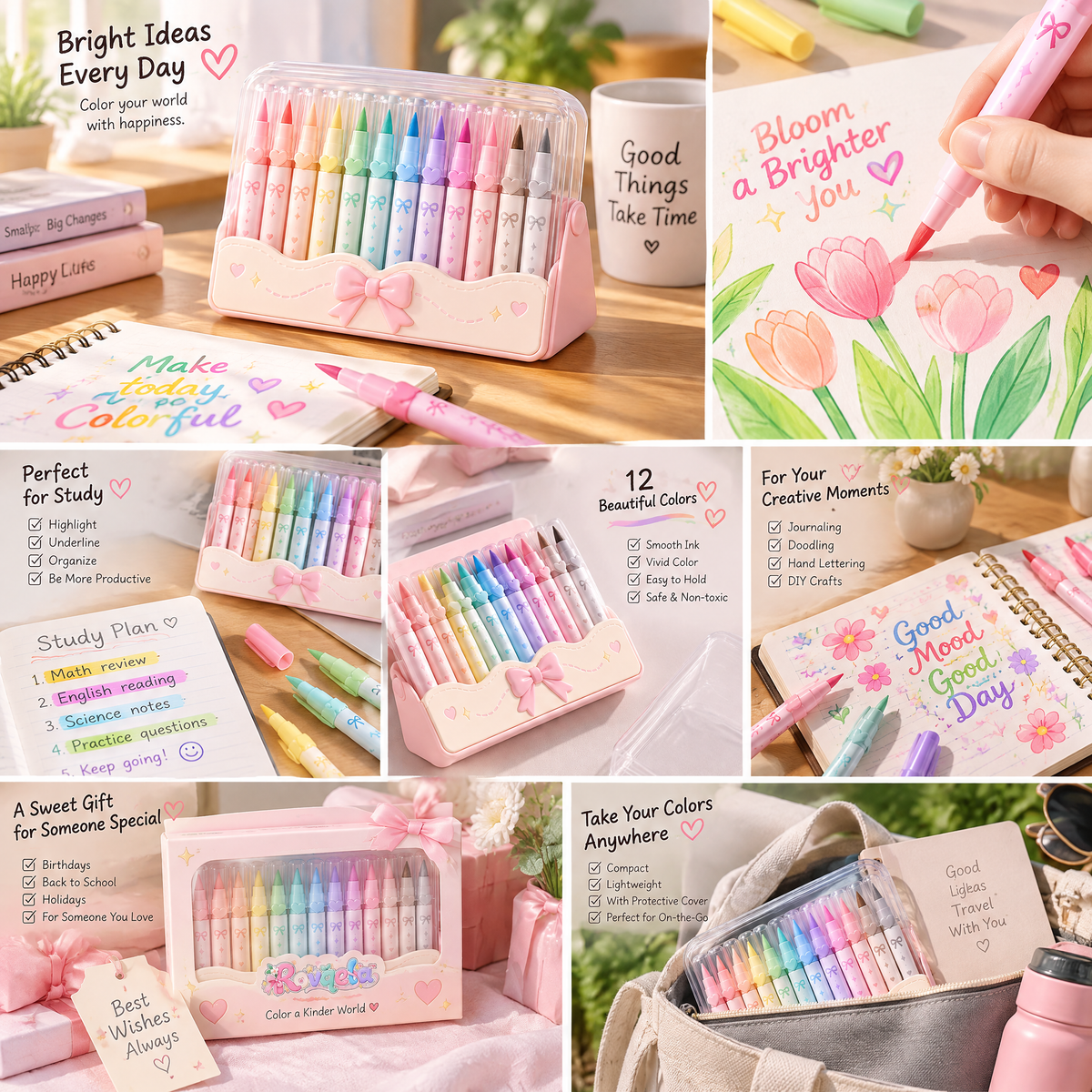 Rovqela™ Pastel Marker Set with Desk Holder
