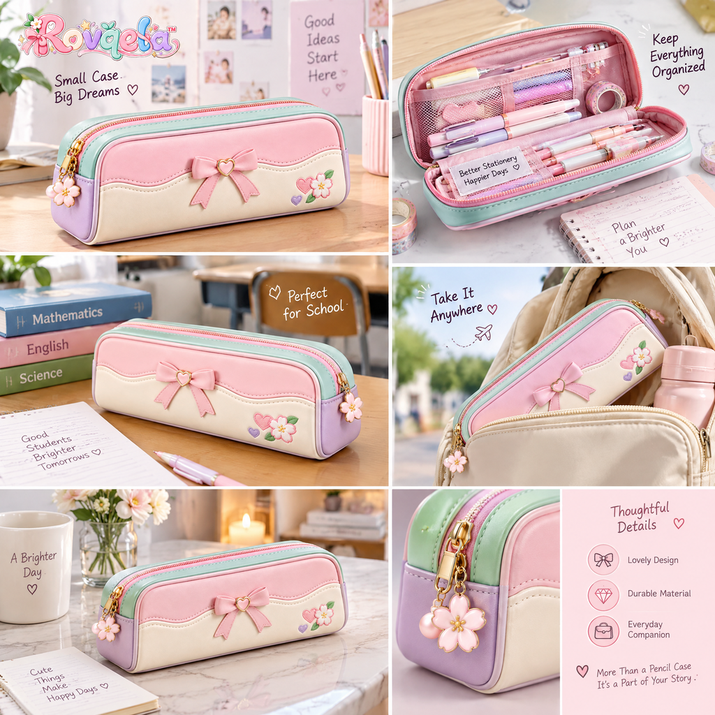 Rovqela™ Pastel Bow Pencil Case