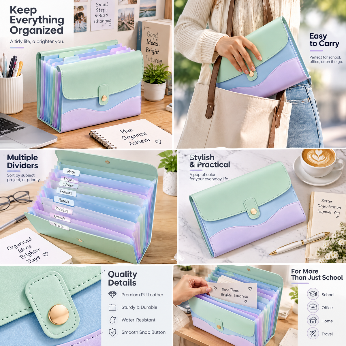 Rovqela™ Mint Pastel Accordion File Organizer